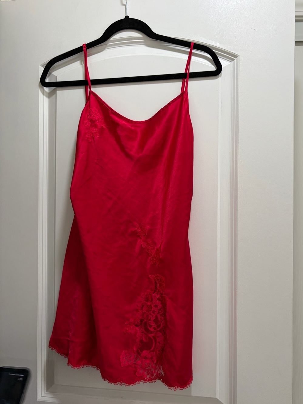 Victoria's Secret Red Satin Lace Trim Slip Dress Chemise Lingerie
